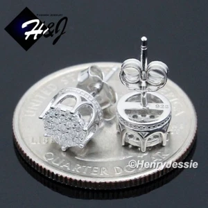 MEN WOMEN 925 STERLING SILVER ICY BLING CZ 7MM ROUND 3D CROWN STUD EARRING*E227 - Picture 1 of 2