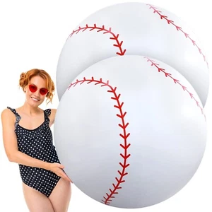 2 Pcs Giant Inflatable Beach Balls 40 Inch Large Baseball PVC Blow up Float T... - Picture 1 of 7