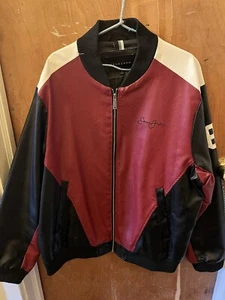 Sean Jean bomber jacket Leather And Polyester Red And Black Xl Men’s Size, Used  - Picture 1 of 8