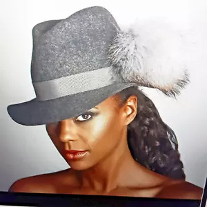 Elegant Handmade Dark Gray Fedora with Pom & Bow Accents, Wool Felt, NWT, Delyx - Picture 1 of 11