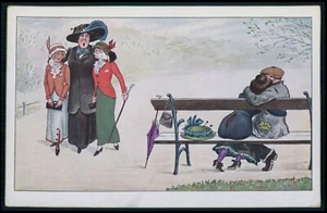 Cómic humor mujer desnuda tema no se ve original c1910-1920 postal - Imagen 1 de 2