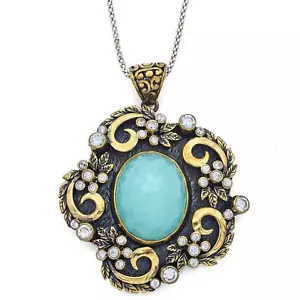 Vintage Bora Sterling Silver Blue Chalcedony & CZ Pendant Necklace - Picture 1 of 5