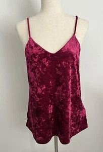 E. Luna Crushed Velvet Cami Tank Top Red Women’s Sz S Spaghetti Strap Stretch - Picture 1 of 8