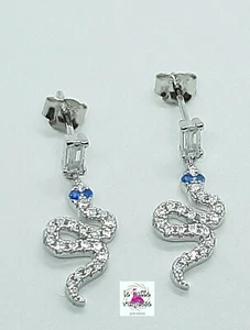 Ohrringe Silber 925 rhodiniert Schlange mit blauen weißen Zirkonia - Bild 1 von 8