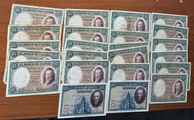 Aquí hay un lote de 25 billetes de 25 pesetas circulados de 1931 Foto 1 de 3