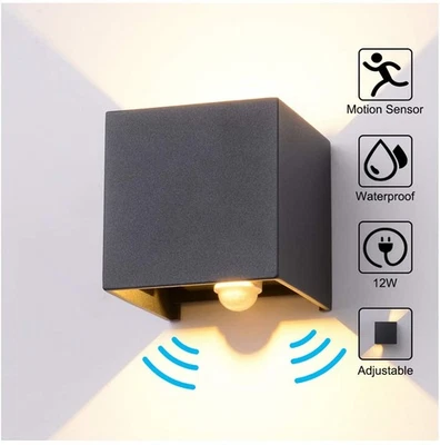 Cube Würfel LED Wand Leuchte Lampe mit Bewegungsmelder Up Down außen/innen IP65 - Bild 1 von 4