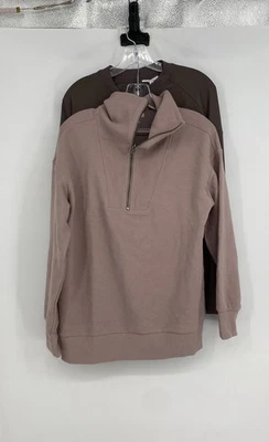 Maurices 女式粉色棕色长袖全拉链运动衫,尺寸 S,批量 2 件 — 第 1/4 张图片