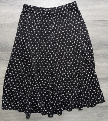 CATHY DANIELS 复古成人裙 M/L*? 黑色花卉针织喇叭女式 — 第 1/4 张图片