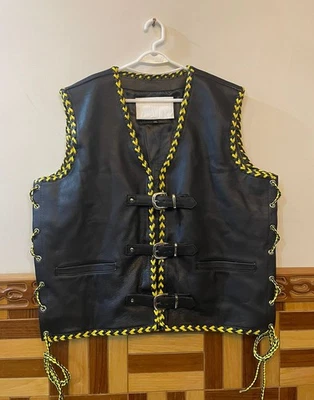 Chaleco de cuero para motocicleta Chaleco de motociclista trenzado de cuero Foto 1 de 4