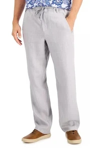 Club Room Lux Linen Pants Gray 2XL Drawstring Waist 100% Linen NWT Vacation Men - Picture 1 of 10