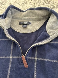 Lands' End Herren M Navy Windowpane 1/4 Zip Sweater Pullover Kint Baumwollmischung - Bild 1 von 11
