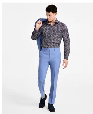 $175 NUEVO BAR III Hombres 32x30 Azul Lana Calce Ajustado Elastizado Vestido Pantalones/Pantalones Foto 1 de 4