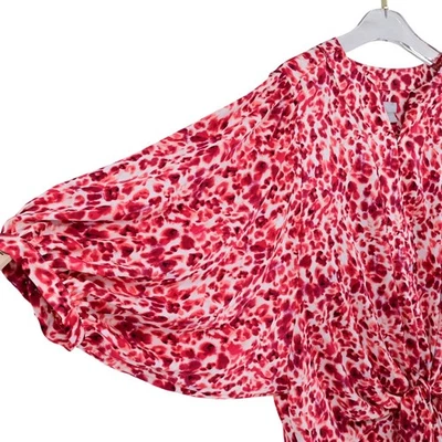 Blusa Top Chico's Rojo Rosa Leopardo Manga Globo Delantera Torcida Cuello en V Talla 3 Foto 1 de 4