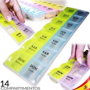 PASTILLERO ORGANIZADOR SEMANAL 7 DIAS 14 COMPARTIMENTOS MEDICAMENTO PILLBOX - Imagen 1 de 4