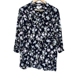 J Jill Floral Button Up Top Womens Size 1X Blue Pink Shirt Lightweight Summer - Picture 1 of 9