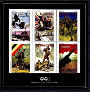 Nevis 2014 WWI War First Poster Art Military Soldiers Weapons Gun Cannon m/s MNH - Picture 1 of 1