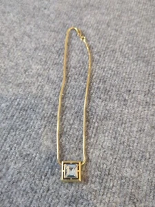 Attractive Gold Tone 18" Necklace By Avon Square Cut CZ 1/2" x 1/2" - Picture 1 of 7