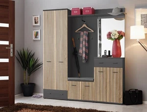 Flurgarderobe Schuhschrank Wandpaneel MARCO III mit Lamellen Sitzbank Spiegel - Bild 1 von 23