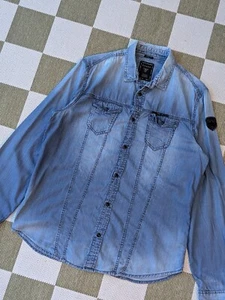Guess Medium Denim Snap Button Long Sleeve Shirt - Picture 1 of 16