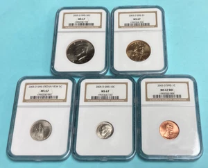 Lote de cinco monedas 2005 D SMS ~ dólar, medio, centavo, níquel, centavo ~ NGC MS67 - Imagen 1 de 11