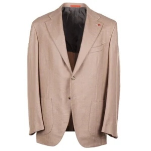 Isaia Napoli Camel Tan Herringbone Baby Camelhair Sport Coat 46R (Eu 56) NWT - Picture 1 of 12