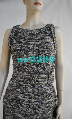 ABITO CHANEL AUTUNNO 07 NUOVO CON ETICHETTE LESAGE FRANGE TWEED CON CINTURA LOGO CC 40 MARRONE MULTI NUOVO