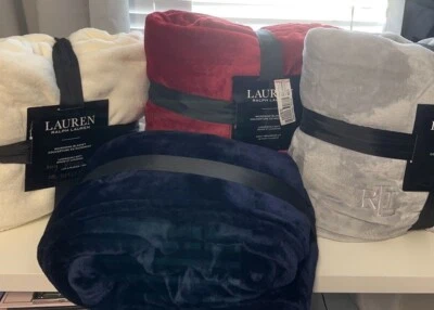 Lauren Ralph Lauren Micromink Plush Blanket, Various Colors and Size U Pick - Image 1 of 4