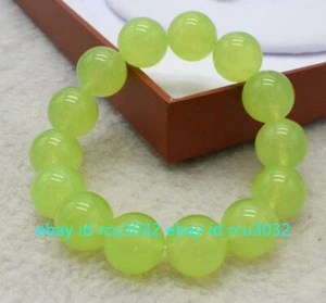 Huge 14mm Green Peridot Round Beads Gemstone Stretch Bracelet 7.5 inch AAA - Picture 1 of 11