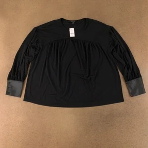 Ann Taylor Womens Blouse Black Gray 3/4 Sleeve Crew Neck Pleated Top XS New - Picture 1 of 8
