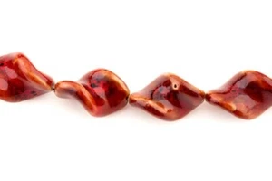 Red Porcelain Twisted Rectangle Beads 18mm x 28mm, 1.5mm hole, 14 Pcs - Picture 1 of 1