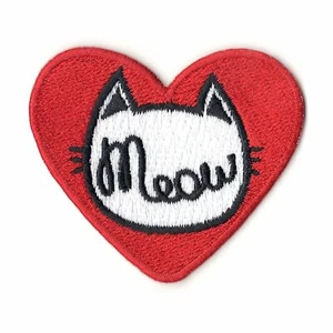 Miaou Chat Cœur à Repasser Brodé Applique Patch - Picture 1 of 1