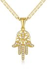 18K Gold Plated Flat Mariner/Marina 3Mm Chain Necklace With Hamsa Hand Pendant
