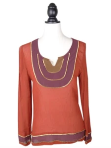 Lucky Brand Shirt Long sleeve Burnt Orange Gold Beaded Shirt 7W41078 - Picture 1 of 4