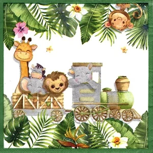 Serviettes en papier bébé naissance train animaux. Napkins baby birth animals - Imagen 1 de 1