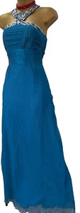 Monsoon Turquoise Sequins Beaded Silk Chiffon Goddess Party Dress UK 8 VGC - Picture 1 of 18