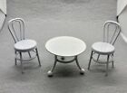 Vtg Dollhouse Miniature 1 Table 2 Chairs Set White Cafe Bistro Accessory