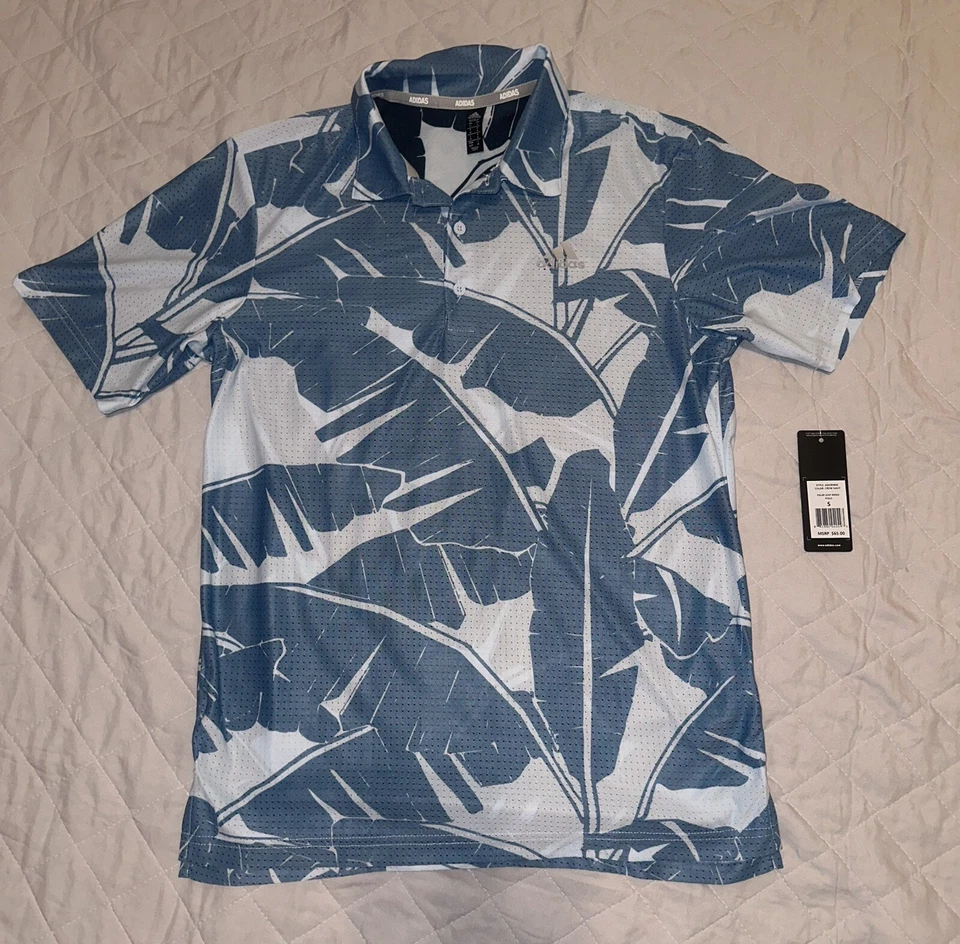 Adidas Golf Palm Leaf Mesh Polo Shirt Mens Medium ADVR0842 Blue Lightweight
