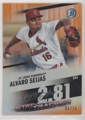 2020 Bowman Chrome Stat Tracker Orange Refractor /25 Alvaro Seijas #ST-23 - Image 1 of 2