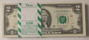  2017A Uncirculated $2 Pack BEP- 100 Sequential Star Note Pack! Rare! - Picture 1 of 2