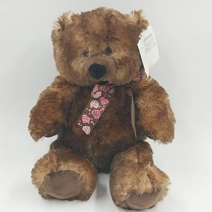 Ganz Chocolate Truffles Teddy Bear with Hearts Bow Stuffed Toy Animal Vtg 14" - Picture 1 of 6