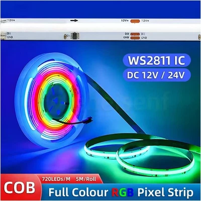 COB RGBIC Adressierbare LED Streifen Strip Keine Lichtpunkt WS2811 Licht 12V 24V - Bild 1 von 4