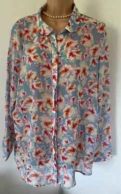 Size 18 Atmosphere pale blue mix floral long sleeved semi sheer blouse - Image 1 of 4