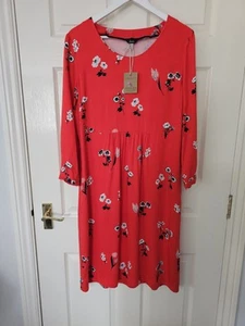Joules Alison Tunic Dress Size 14 Red Floral Pockets Viscose New With Tags - Picture 1 of 12