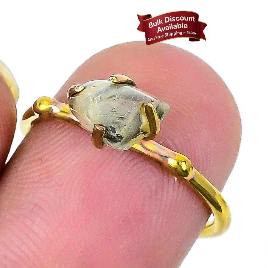 Golden Rutile Stone 925 Silver Gold Vermeil Black Friday Cluster New Ring Size 7 Foto 1 de 1