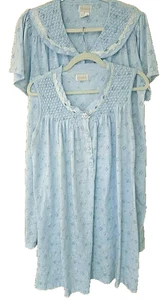 Barbizon 2 Pc Matching Robe & Nightgown Blue Cotton Floral Pockets Grannycore M - Picture 1 of 10