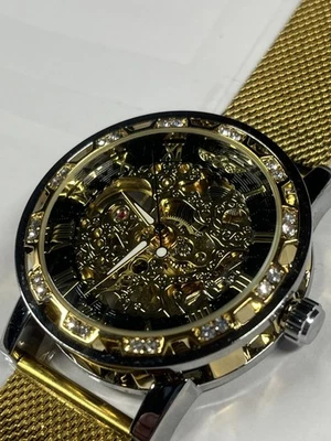 Winner skeleton mechanical watch manual wind up with rear window - Image 1 of 4