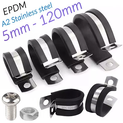 GOOBETTER Rubber Lined P Clips Stainless Steel 5-120mm Pipe Cable Hose Clamp single clip