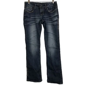 Cowgirl Tuff Triple LLL Bootcut Jeans W28 X L33 Cotton Stretch Dark Wash Studs - Picture 1 of 15
