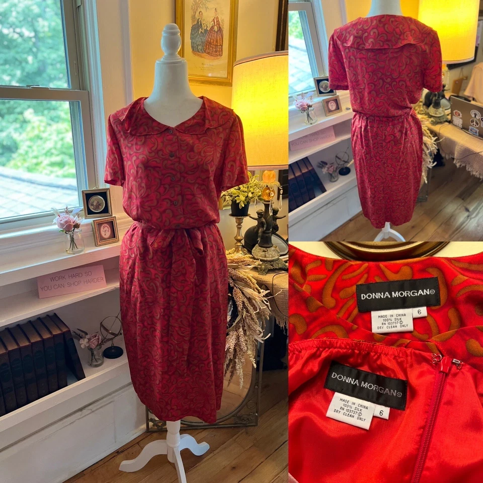 Donna Morgan Women Silk Skirt Suit Size 6 Red Vintage Business Skirt Set dress - Image 1 of 4