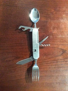 Stainless Camping Fork Knife Spoon Corkscrew Pick Opener KitchenGnu - Picture 1 of 12